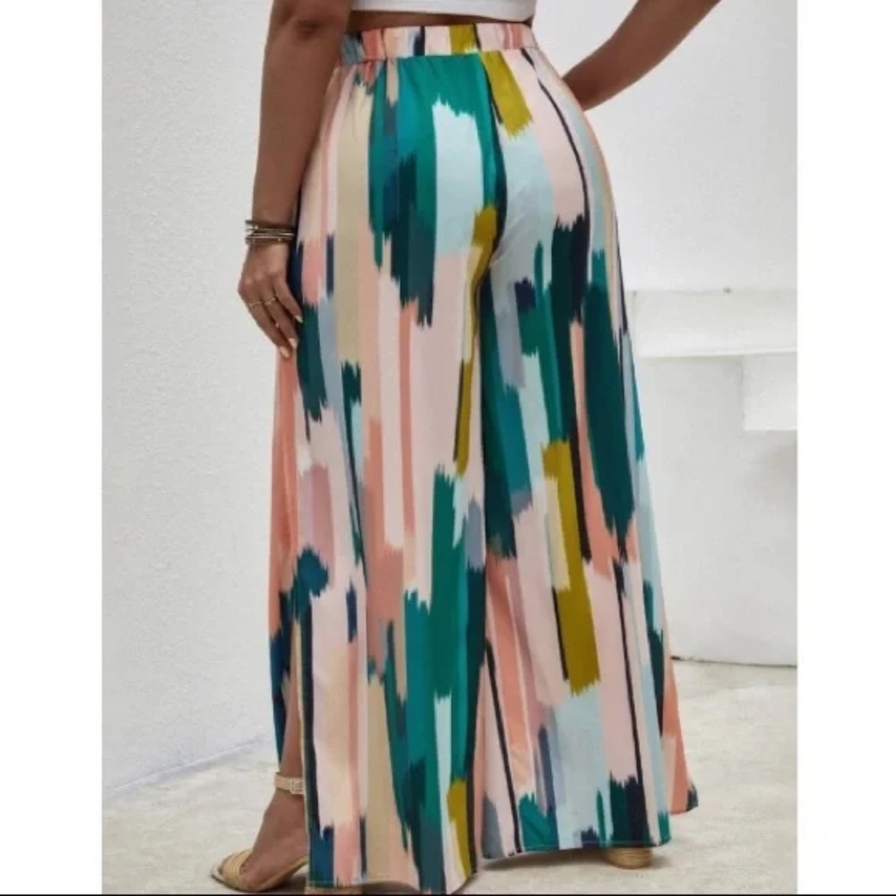 Boho plus size print side slit wide leg palazzo pants - Picture 5 of 5